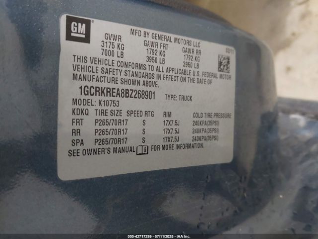 2011 CHEVROLET SILVERADO 1500 1GCRKREA8BZ268901 Photo 8