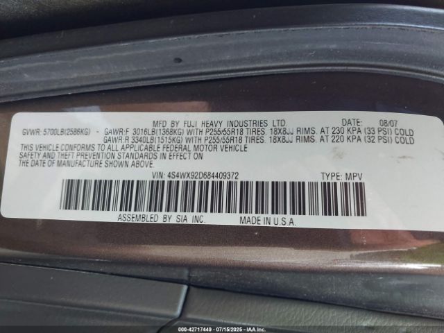 2008 SUBARU TRIBECA 4S4WX92D684409372 Photo 8