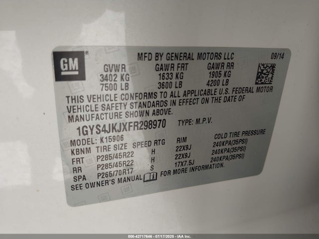 2015 CADILLAC ESCALADE ESV 1GYS4JKJXFR298970 Photo 8