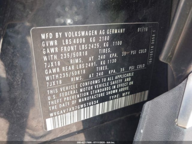 2016 VOLKSWAGEN TIGUAN WVGAV7AX7GW576634 Photo 8