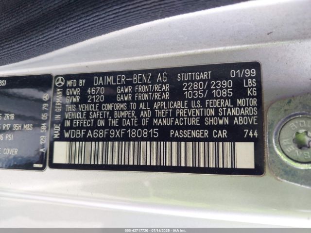 1999 MERCEDES-BENZ SL 500 WDBFA68F9XF180815 Photo 8