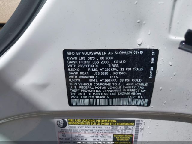 2016 VOLKSWAGEN TOUAREG WVGEF9BP6GD006015 Photo 8