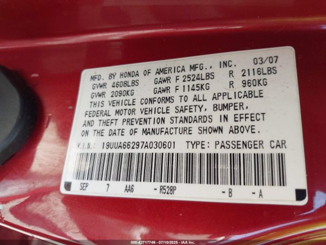2007 ACURA TL 19UUA66297A030601 Photo 8