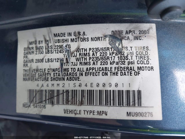 2004 MITSUBISHI ENDEAVOR 4A4MM21S04E009011 Photo 8