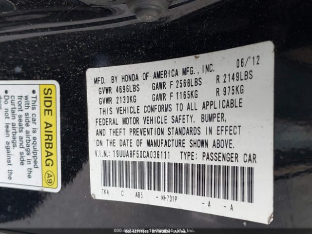 2012 ACURA TL 19UUA8F50CA036111 Photo 8
