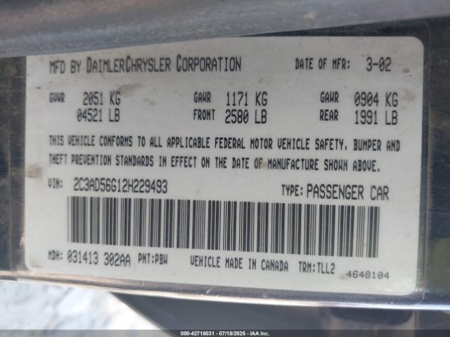 2002 CHRYSLER CONCORDE 2C3AD56G12H229493 Photo 8