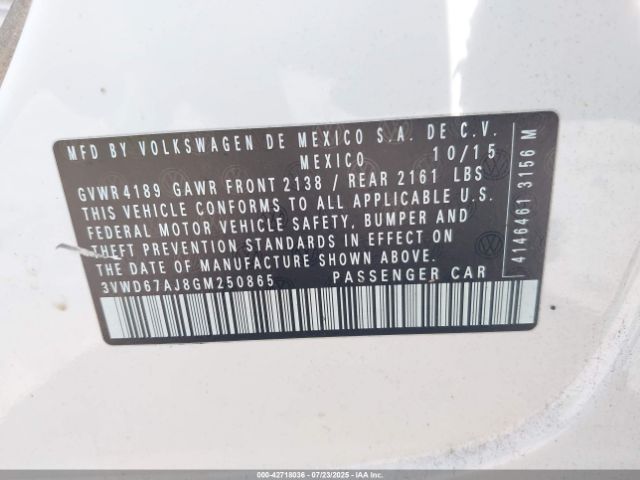 2016 VOLKSWAGEN JETTA 3VWD67AJ8GM250865 Photo 8