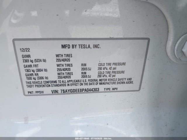2023 TESLA MODEL Y 7SAYGDEE8PA044303 Photo 8