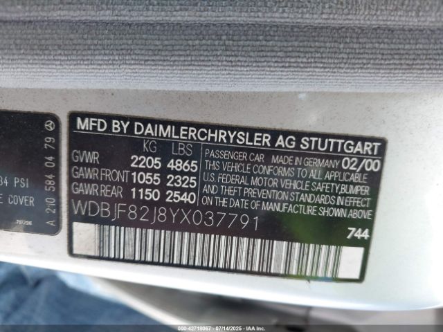 2000 MERCEDES-BENZ E 320 WDBJF82J8YX037791 Photo 8
