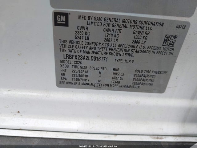 Продаж на аукціоні авто 2020 Buick Envision Awd Essence, vin: LRBFX2SA2LD016171, номер лоту: 42718116