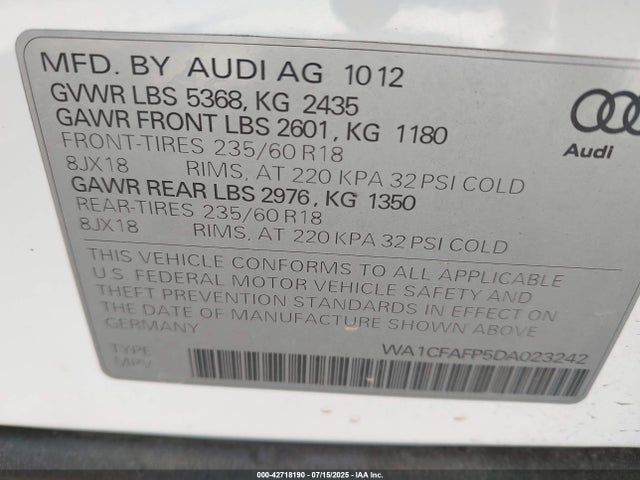 2013 AUDI Q5 WA1CFAFP5DA023242 Photo 8