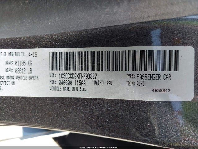 Chrysler 200 2015 1C3CCCDGXFN703327 Image 9