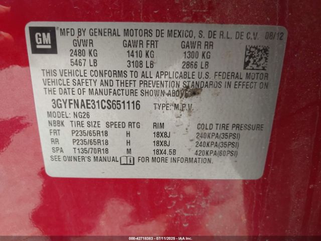2012 CADILLAC SRX 3GYFNAE31CS651116 Photo 8