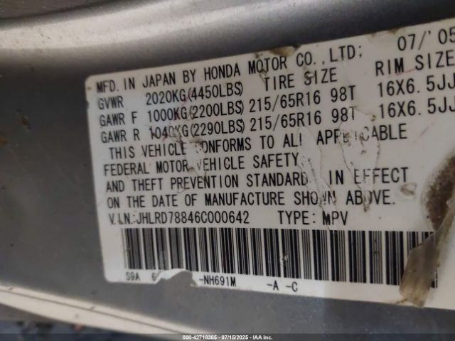 2006 HONDA CR-V JHLRD78846C000642 Photo 8