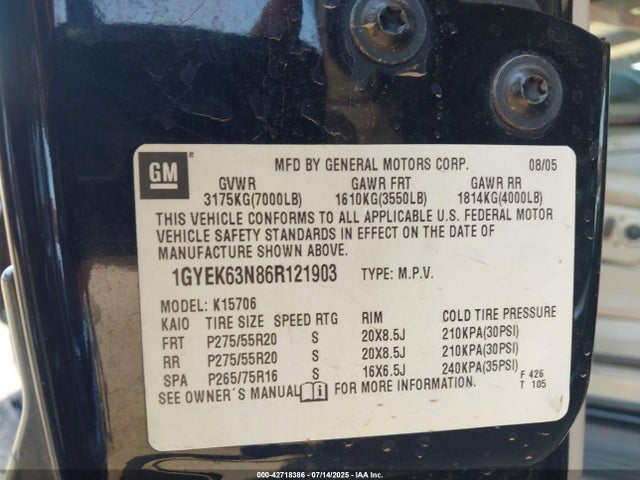 2006 CADILLAC ESCALADE 1GYEK63N86R121903 Photo 8