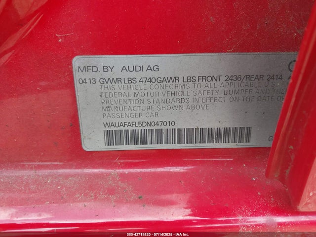 2013 AUDI A4 WAUAFAFL5DN047010 Photo 8