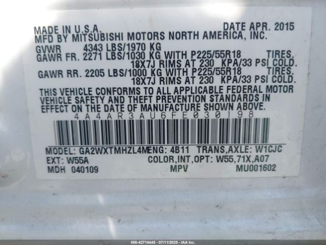 2015 MITSUBISHI OUTLANDER SPORT 4A4AR3AU6FE030198 Photo 8