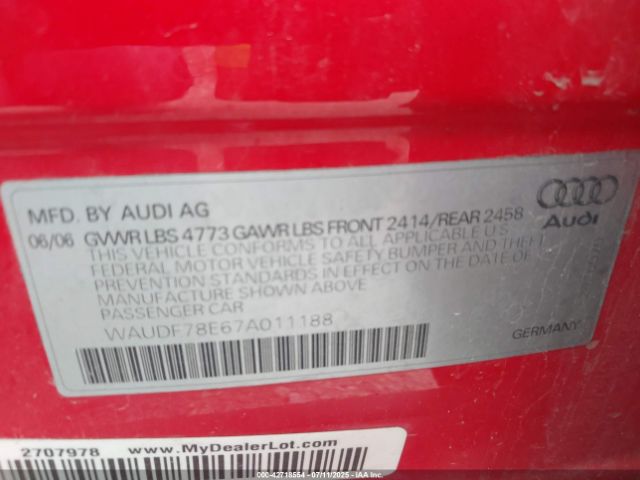 2007 AUDI A4 WAUDF78E67A011188 Photo 8