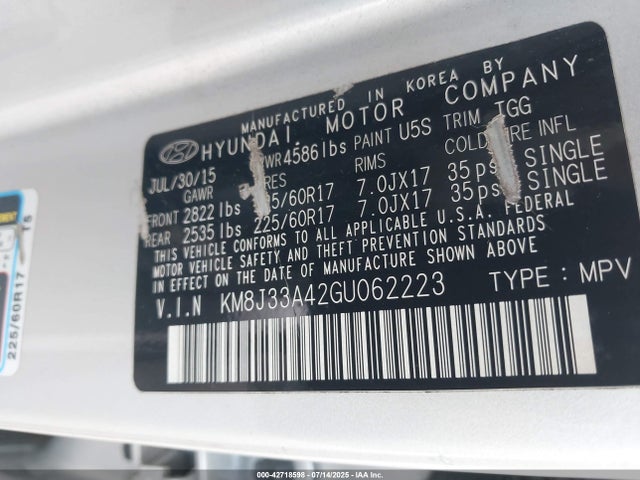 Hyundai Tucson 2016 KM8J33A42GU062223 Image 9