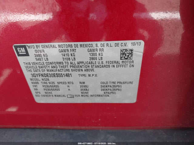 2014 CADILLAC SRX 3GYFNDE30ES551481 Photo 8
