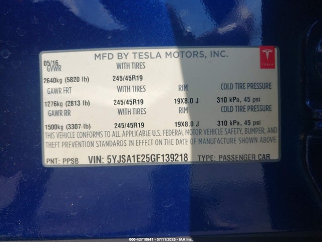 2016 TESLA MODEL S 5YJSA1E25GF139218 Photo 8