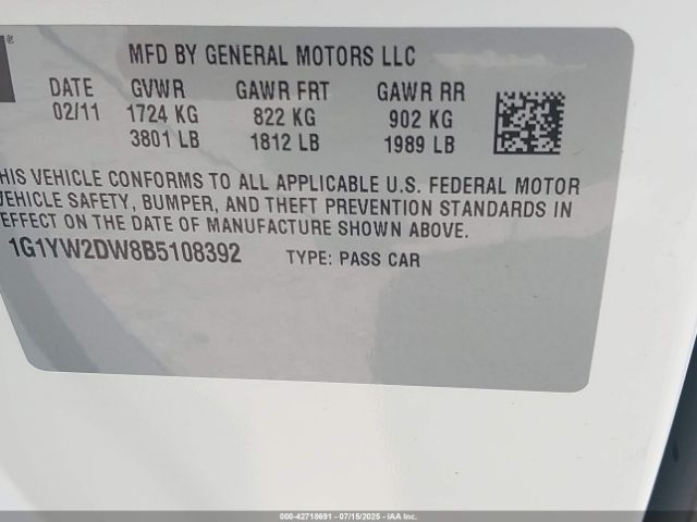 2011 CHEVROLET CORVETTE 1G1YW2DW8B5108392 Photo 8
