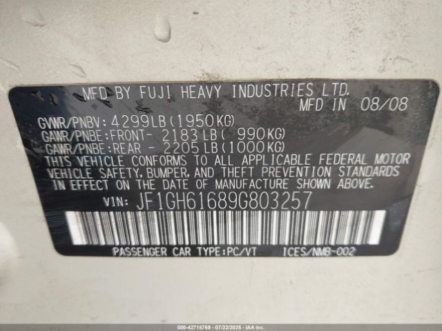 2009 SUBARU IMPREZA JF1GH61689G803257 Photo 8