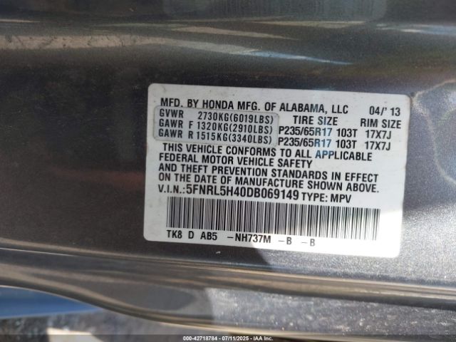 2013 HONDA ODYSSEY 5FNRL5H40DB069149 Photo 8