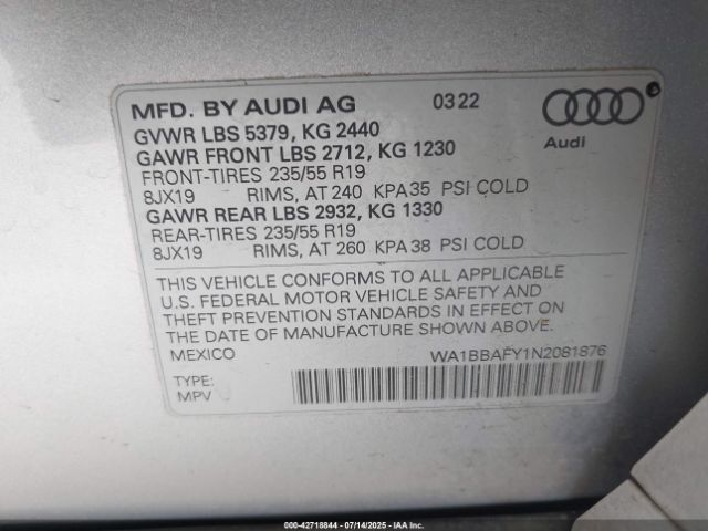 2022 AUDI Q5 WA1BBAFY1N2081876 Photo 8
