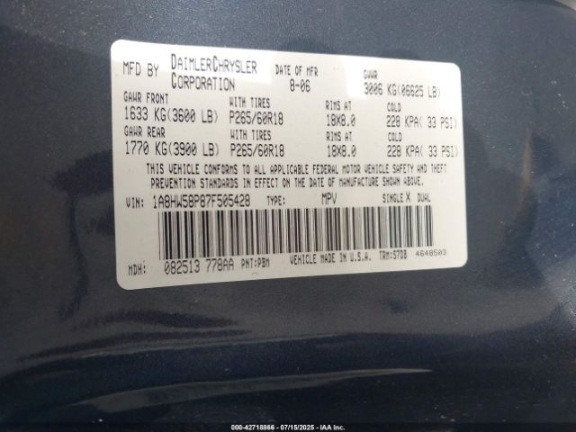 2007 CHRYSLER ASPEN 1A8HW58P87F505428 Photo 8