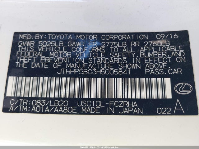 JTHHP5BC3H5005841 Lexus 2ur-gse