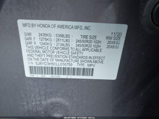 2020 ACURA MDX 5J8YD3H50LL016759 Photo 8