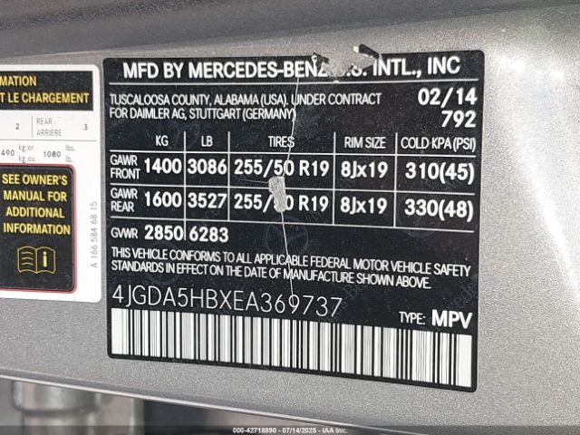 2014 MERCEDES-BENZ ML 350 4JGDA5HBXEA369737 Photo 8