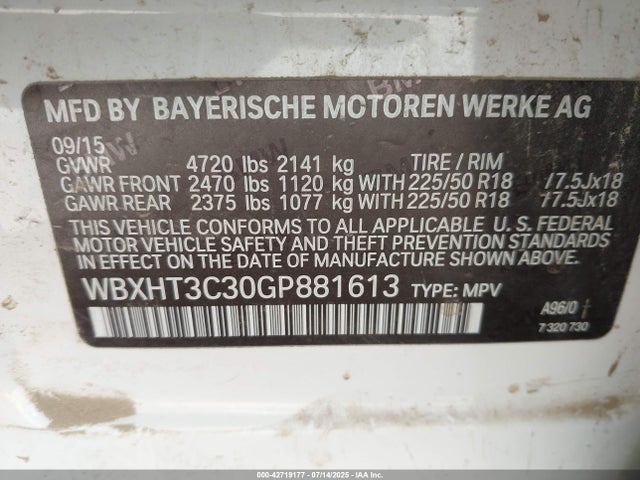 WBXHT3C30GP881613 BMW 2016