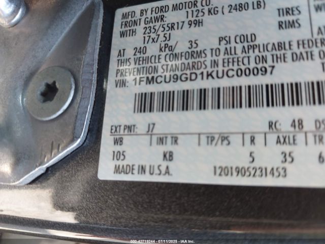 2019 FORD ESCAPE 1FMCU9GD1KUC00097 Photo 8