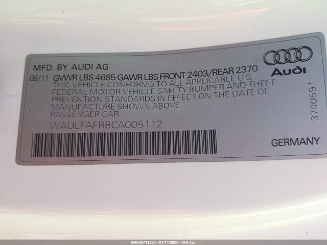 2012 AUDI A5 WAULFAFR8CA005112 Photo 8