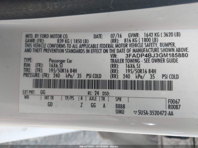 2016 FORD FIESTA 3FADP4BJ3GM185880 Photo 8