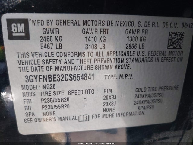 2012 CADILLAC SRX 3GYFNBE32CS654841 Photo 8