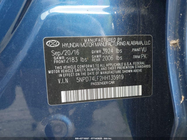 Hyundai Elantra 2017 5NPD74LF2HH135919 Image 9