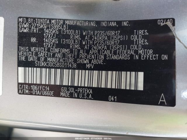 2011 TOYOTA SIENNA 5TDKK3DC5BS011438 Photo 8