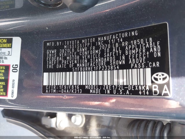 Toyota 2zr-fe 2015 5YFBURHE1FP233854 Image 9