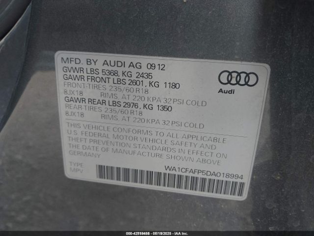 2013 AUDI Q5 WA1CFAFP5DA018994 Photo 8
