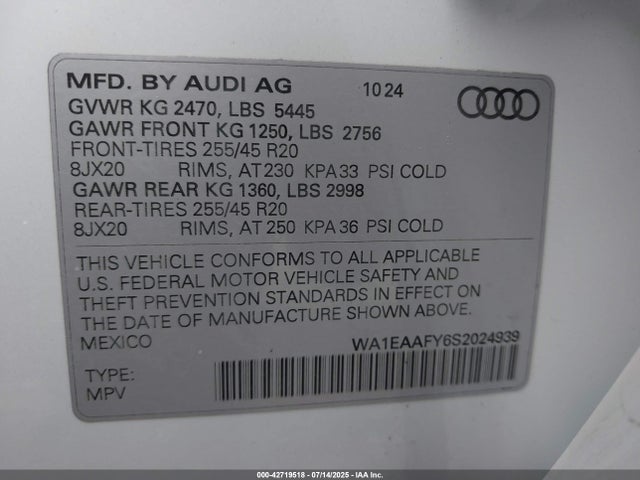 2025 AUDI Q5 WA1EAAFY6S2024939 Photo 8