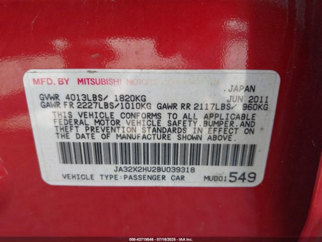 2011 MITSUBISHI LANCER SPORTBACK JA32X2HU2BU039318 Photo 8