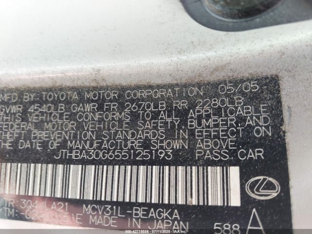 2005 LEXUS ES 330 JTHBA30G655125193 Photo 8