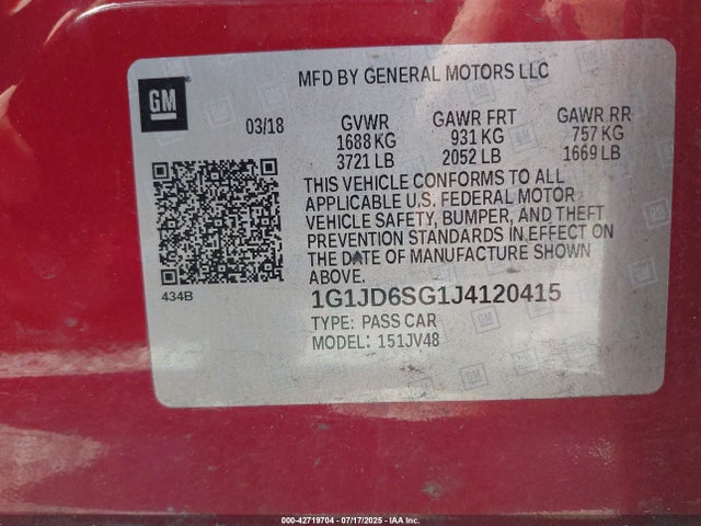 1G1JD6SG1J4120415 Chevrolet lwe - mfi, variable valve timing