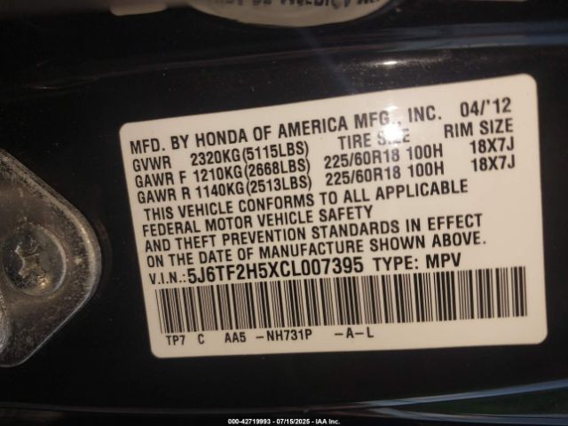 2012 HONDA CROSSTOUR 5J6TF2H5XCL007395 Photo 8