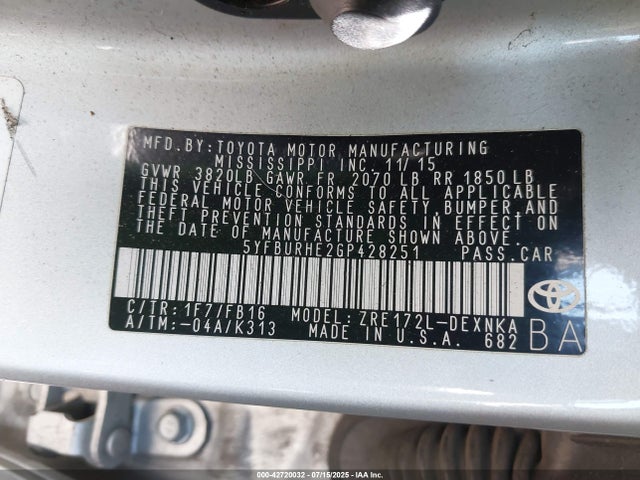 Toyota 2zr-fe 2016 5YFBURHE2GP428251 Image 9