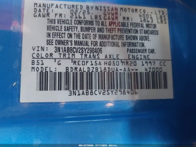 3N1AB8CV2SY298406 Nissan 2025
