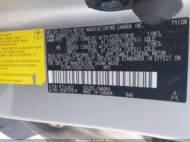 2009 LEXUS RX 350 2T2HK31U59C133254 Photo 8